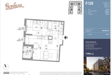 Rzut - Mieszkanie na sprzedaż 2 pokoje o powierzchni 47,67 m² - numer F28 w Goplana budynek F