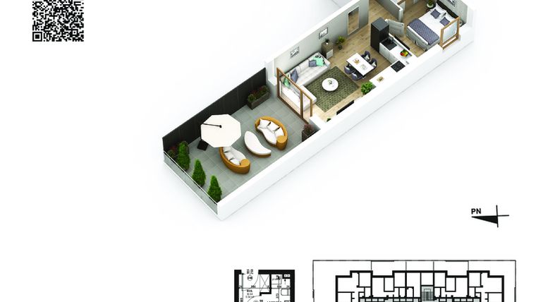 Rzut - Mieszkanie na sprzedaż 2 pokoje o powierzchni 40,83 m² - numer 27 w Piano Park etap VI