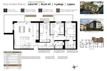 Rzut - Mieszkanie na sprzedaż 4 pokoje o powierzchni 84,04 m² - numer M1 w Dolnomłyńska 5