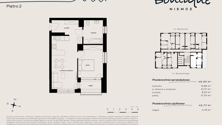 Rzut - Mieszkanie na sprzedaż 3 pokoje o powierzchni 46,9 m² - numer 18 w Boutique NIEMCZ