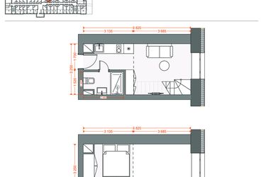 Rzut - Mieszkanie na sprzedaż 2 pokoje o powierzchni 31,36 m² - numer 76 w Legionów 102