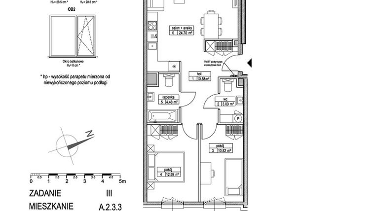 Rzut - Mieszkanie na sprzedaż 3 pokoje o powierzchni 66,1 m² - numer A.2.3.3 w Atut III