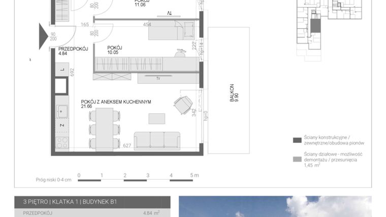 Rzut - Mieszkanie na sprzedaż 3 pokoje o powierzchni 51,82 m² - numer M28 w Modern House II