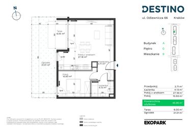 Rzut - Mieszkanie na sprzedaż 2 pokoje o powierzchni 45,95 m² - numer A-9 w Destino