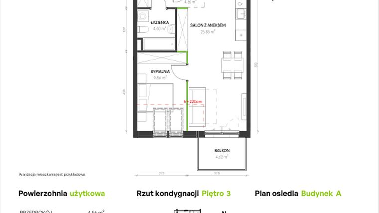 Rzut - Mieszkanie na sprzedaż 2 pokoje o powierzchni 44,87 m² - numer A/A/17 w Augustowska Vita