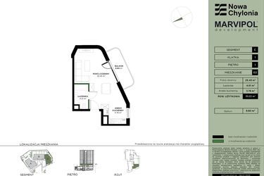 Rzut - Mieszkanie na sprzedaż 1 pokój o powierzchni 33,23 m² - numer C-1-02 w Nowa Chylonia