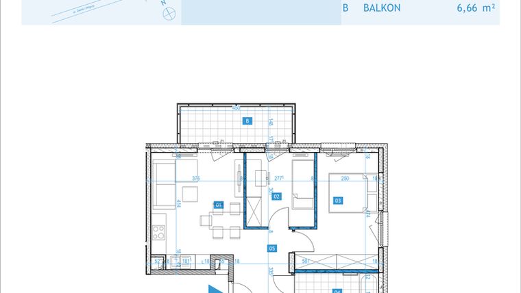 Rzut - Mieszkanie na sprzedaż 3 pokoje o powierzchni 51,67 m² - numer F5 w Osiedle Botaników etap F