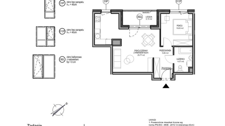 Rzut - Mieszkanie na sprzedaż 2 pokoje o powierzchni 46,86 m² - numer D.1.9.1 w Rumia Centralna