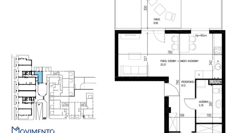 Rzut - Mieszkanie na sprzedaż 2 pokoje o powierzchni 57,18 m² - numer B16-16 w Leonówka vol. 2