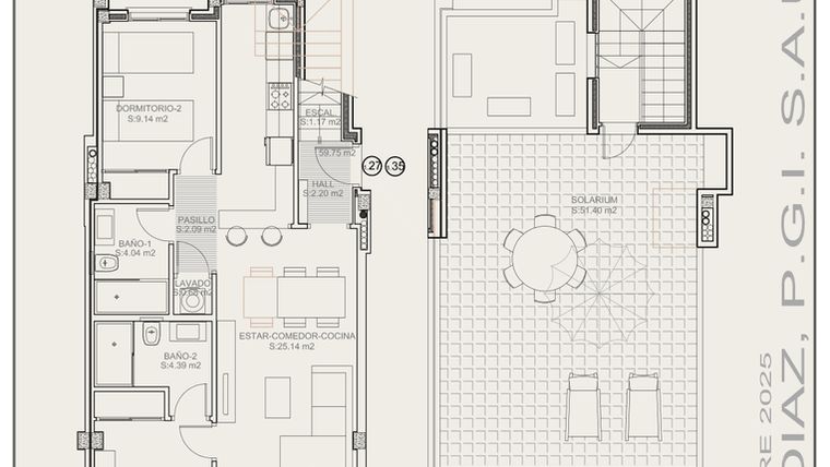 Rzut - Mieszkanie na sprzedaż 2 pokoje o powierzchni 59,8 m² - numer T1.27 w Residencial La Isla III