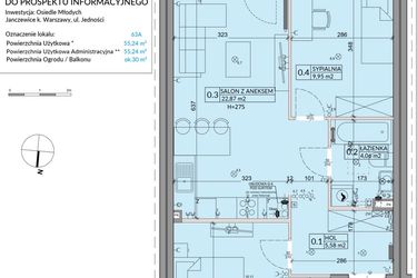 Rzut - Mieszkanie na sprzedaż 3 pokoje o powierzchni 55,24 m² - numer 63A w Osiedle Młodych etap X