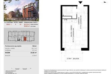 Rzut - Mieszkanie na sprzedaż 1 pokój o powierzchni 25,82 m² - numer 51 w M|City