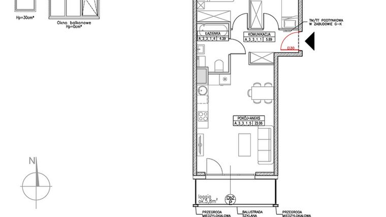 Rzut - Mieszkanie na sprzedaż 3 pokoje o powierzchni 55,02 m² - numer A.3.3.1 w Forma