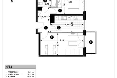 Rzut - Mieszkanie na sprzedaż 2 pokoje o powierzchni 53,16 m² - numer 3A.4/33 w Nowa Winnica