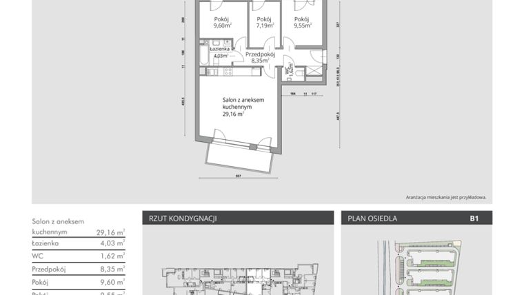 Rzut - Mieszkanie na sprzedaż 3 pokoje o powierzchni 69,5 m² - numer B1/21 w Lipska 61