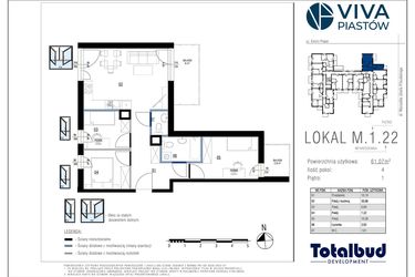 Rzut - Mieszkanie na sprzedaż 4 pokoje o powierzchni 61,07 m² - numer M.1.22 w Viva Piastów