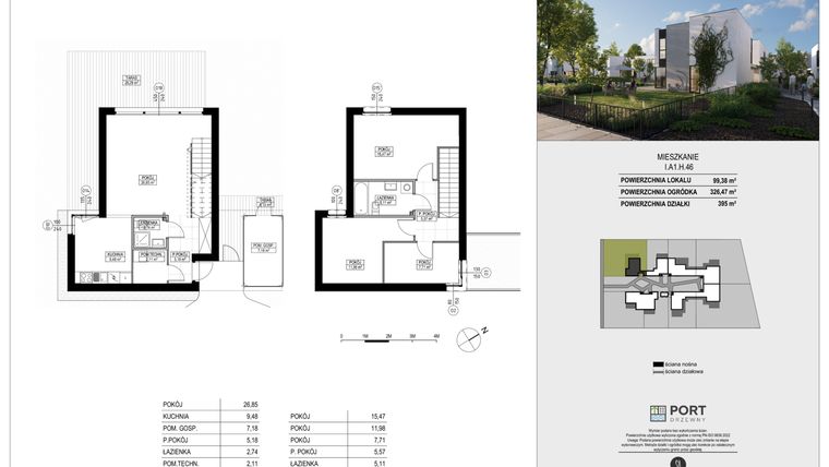 Rzut - Dom na sprzedaż 4 pokoje o powierzchni 99,38 m² - numer I.A1.H.46 w Port Drzewny