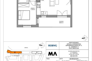 Rzut - Mieszkanie na sprzedaż 2 pokoje o powierzchni 47 m² - numer PPO/M/A/3/1 w Port Popowice bud. M i P