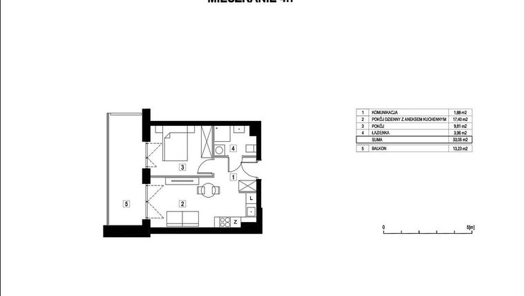 Rzut - Mieszkanie na sprzedaż 2 pokoje o powierzchni 33,05 m² - numer M4.7 w La Vie Art