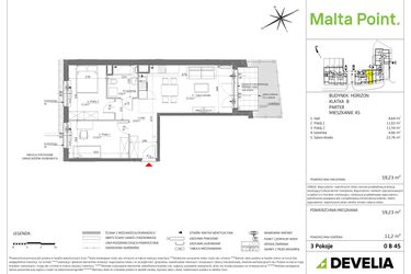 Rzut - Mieszkanie na sprzedaż 3 pokoje o powierzchni 59,23 m² - numer HO/0 B 45 w Malta Point