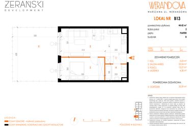Rzut - Mieszkanie na sprzedaż 2 pokoje o powierzchni 44,42 m² - numer B13 w Werandowa
