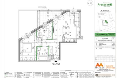 Rzut - Mieszkanie na sprzedaż 3 pokoje o powierzchni 55,74 m² - numer F2-A.10.03 w Kameralny Prokocim 2