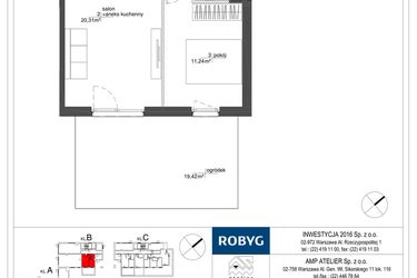 Rzut - Mieszkanie na sprzedaż 2 pokoje o powierzchni 40,13 m² - numer RM/2A/B/0/1 w Rytm Mokotowa - etap 2A