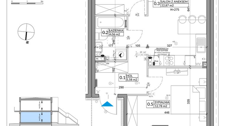 Rzut - Mieszkanie na sprzedaż 3 pokoje o powierzchni 57,39 m² - numer 58A w Osiedle Młodych etap IX