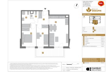 Rzut - Mieszkanie na sprzedaż 3 pokoje o powierzchni 56,13 m² - numer G.5 w Wille Biskupin II