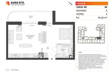 Rzut - Mieszkanie na sprzedaż 1 pokój o powierzchni 44,47 m² - numer A.84 w Esencja