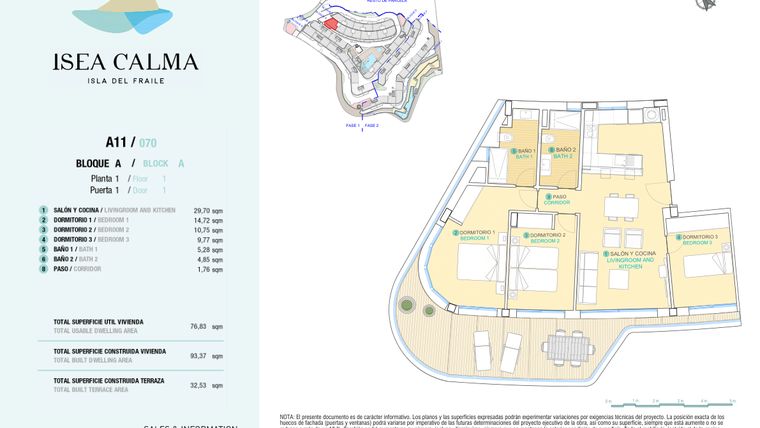 Rzut - Mieszkanie na sprzedaż 3 pokoje o powierzchni 93 m² - numer CAV-MS-5131 w Isea Calma - Aguilas