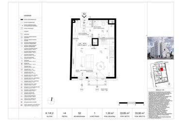 Rzut - Mieszkanie na sprzedaż 1 pokój o powierzchni 34,18 m² - numer 52 w Biała Kamienica