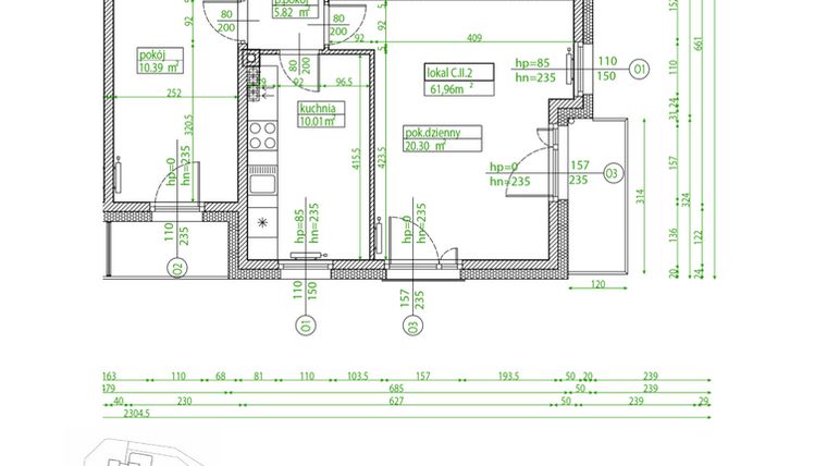 Rzut - Mieszkanie na sprzedaż 3 pokoje o powierzchni 61,33 m² - numer C.II.2 w Villa Rosenthal