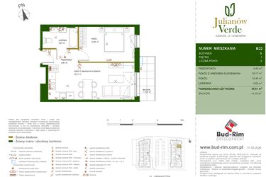 Rzut - Mieszkanie na sprzedaż 2 pokoje o powierzchni 40,61 m² - numer 22 w Julianów Verde II
