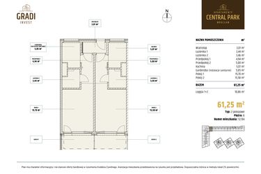 Rzut - Mieszkanie na sprzedaż 2 pokoje o powierzchni 61,25 m² - numer 12.84 w Apartamenty Central Park Wrocław