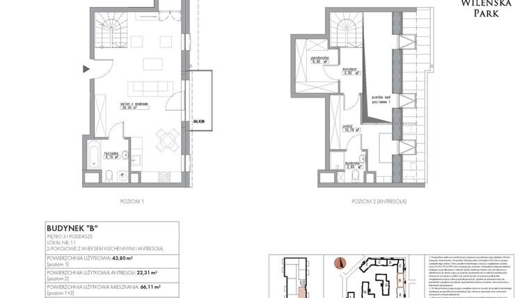 Rzut - Mieszkanie na sprzedaż 2 pokoje o powierzchni 66,11 m² - numer B11 w Wileńska Park