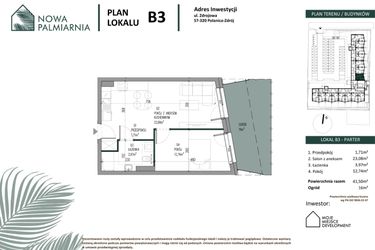 Rzut - Mieszkanie na sprzedaż 2 pokoje o powierzchni 41,5 m² - numer B03 w Nowa Palmiarnia