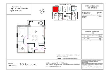 Rzut - Mieszkanie na sprzedaż 3 pokoje o powierzchni 54,68 m² - numer M30 w Osiedle Barczewski Dwór etap III
