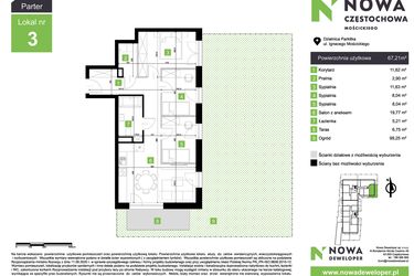 Rzut - Mieszkanie na sprzedaż 4 pokoje o powierzchni 67,21 m² - numer M3 w Nowa Częstochowa Mościckiego