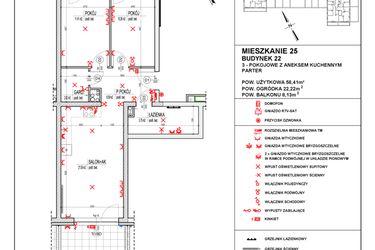 Rzut - Mieszkanie na sprzedaż 3 pokoje o powierzchni 58,41 m² - numer 22_25 w Osiedle 4 Pory Roku - Etap VIII