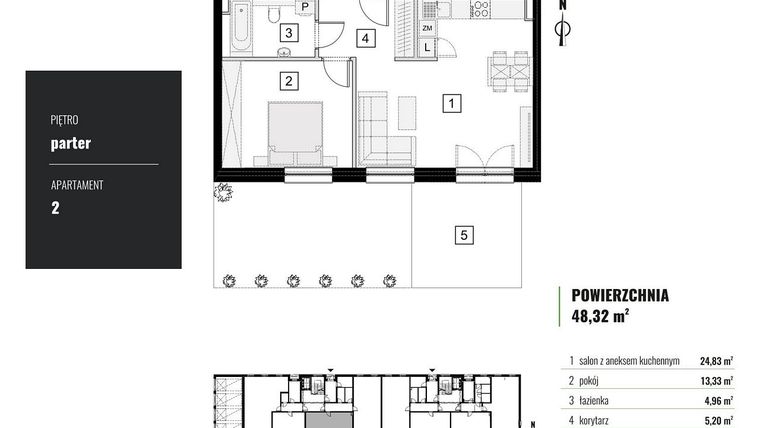 Rzut - Mieszkanie na sprzedaż 2 pokoje o powierzchni 48,32 m² - numer M.2 w Zielony Horyzont II