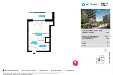 Rzut - Mieszkanie na sprzedaż 1 pokój o powierzchni 30,09 m² - numer B3.265 w Stacja Wola - Etap III