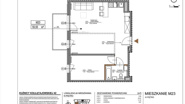 Rzut - Mieszkanie na sprzedaż 2 pokoje o powierzchni 55,55 m² - numer M23 w Kuźnicy Kołłątajowskiej 42