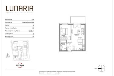 Rzut - Mieszkanie na sprzedaż 2 pokoje o powierzchni 41,15 m² - numer B19 w Lunaria