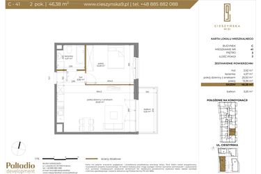 Rzut - Mieszkanie na sprzedaż 2 pokoje o powierzchni 46,38 m² - numer C-41 w Cieszyńska 9 budynek B i C
