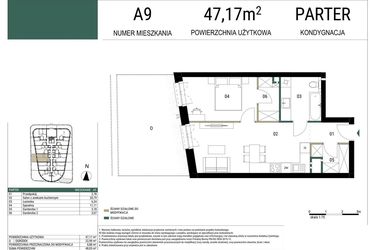 Rzut - Mieszkanie na sprzedaż 2 pokoje o powierzchni 47,17 m² - numer A9 w Drago