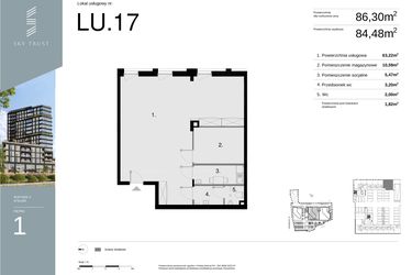 Rzut - Lokal użytkowy na sprzedaż 1 pokój o powierzchni 86,3 m² - numer LU17 w Sky Trust etap II