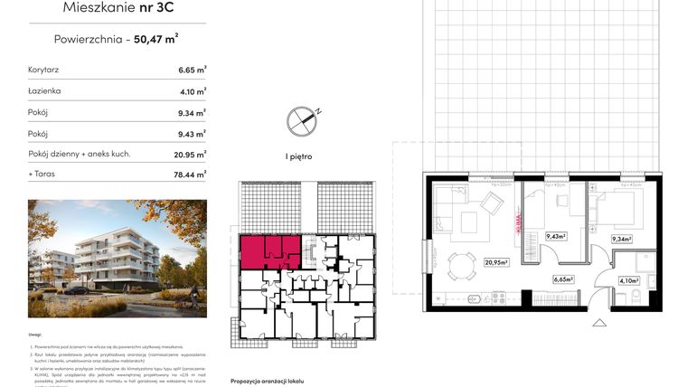 Rzut - Mieszkanie na sprzedaż 3 pokoje o powierzchni 50,47 m² - numer B10.M3C w Novum Rumia