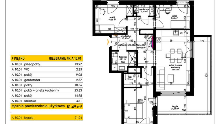 Rzut - Mieszkanie na sprzedaż 4 pokoje o powierzchni 81,69 m² - numer A 10.01 w Park Moniuszki II C