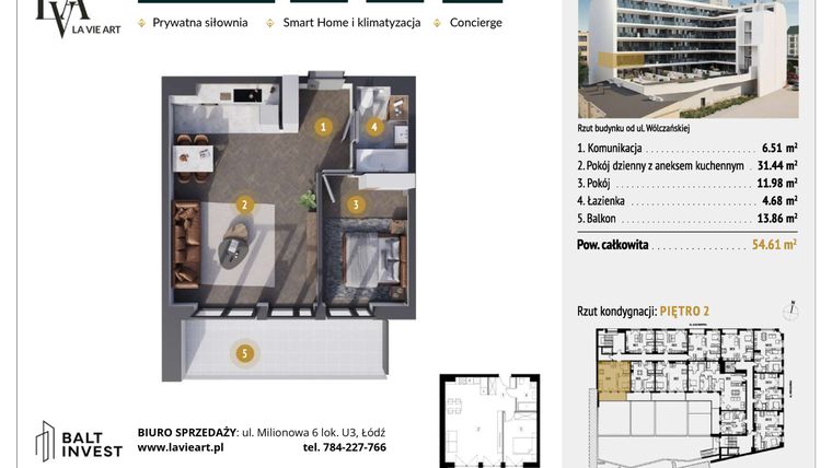 Rzut - Mieszkanie na sprzedaż 2 pokoje o powierzchni 54,61 m² - numer M2.6 w La Vie Art